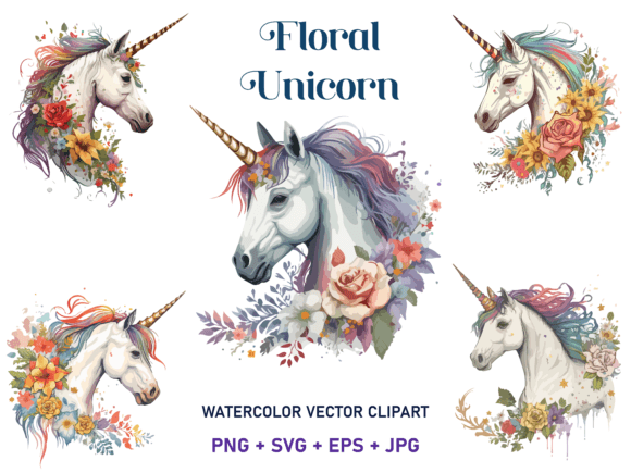 Download Watercolor Floral Unicorn Vector Clipart - Premium Resources