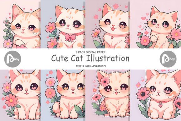 Download Digital Paper Cute Cat Illustration - Cat illustration Collection