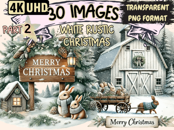 Download White Rustic Christmas Clipart P2 - White Collection