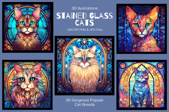 Download Stained Glass Cat Illustration Art - Cat illustration Collection